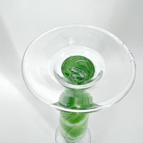 Vintage Hand Blown Art Glass Clear Green Swirl Tall 15" Candle Holder - Picture 5 of 7